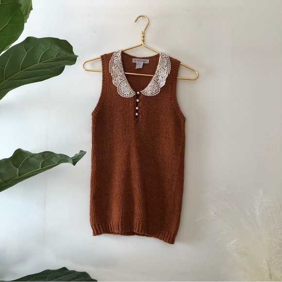 True Vintage Cognac Rust Sweater Jumper Vest - Picture 3 of 6